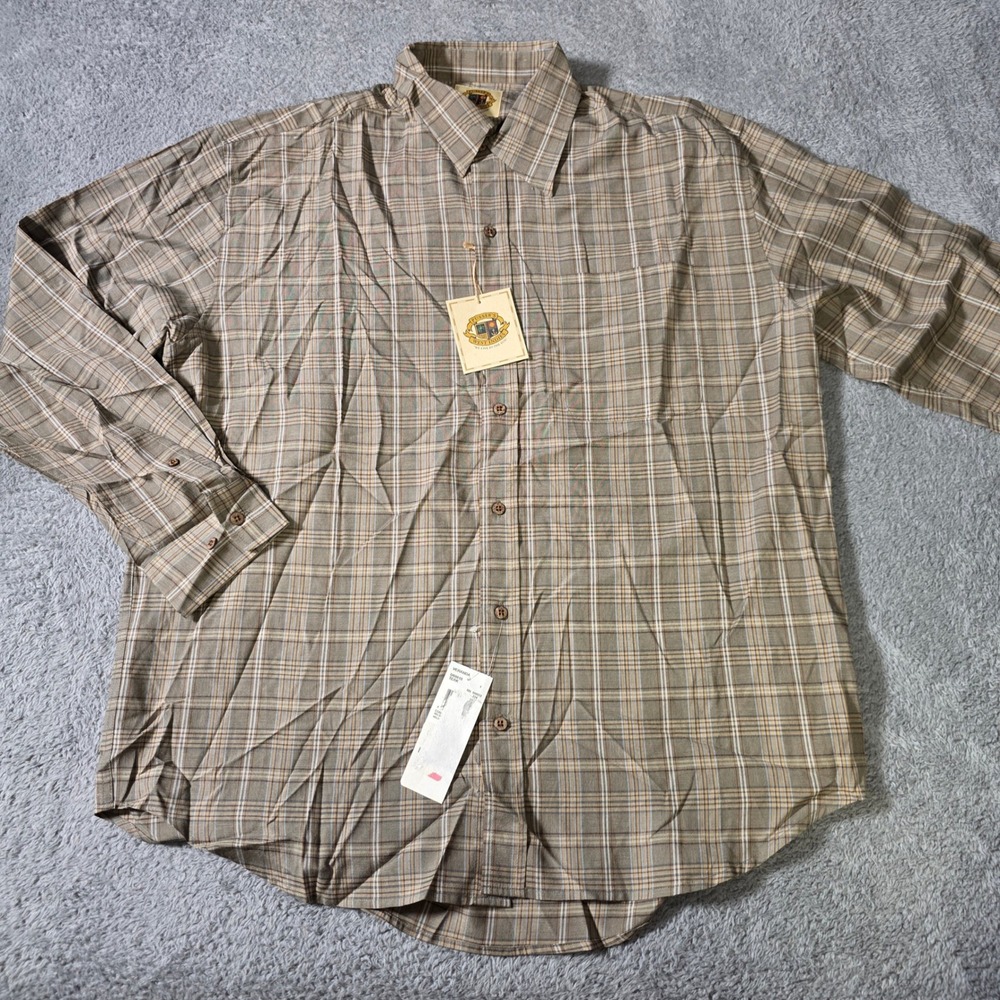 Pusser's West Indies Mens Large Shirt Brown Plaid Silk Cotton Long Sleeve Button